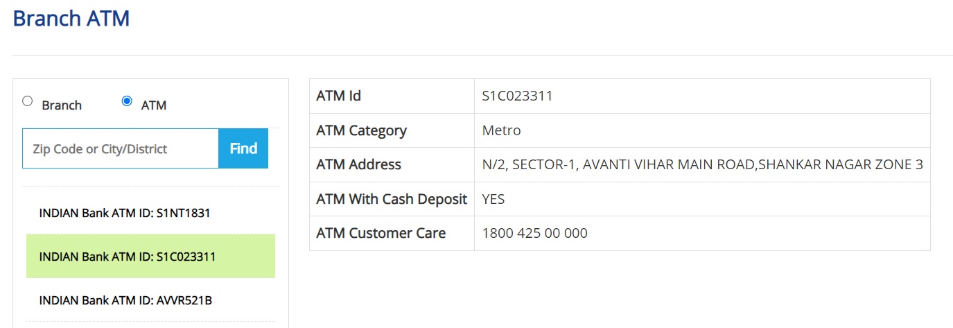Indian Bank ATM/ Branch Locator 